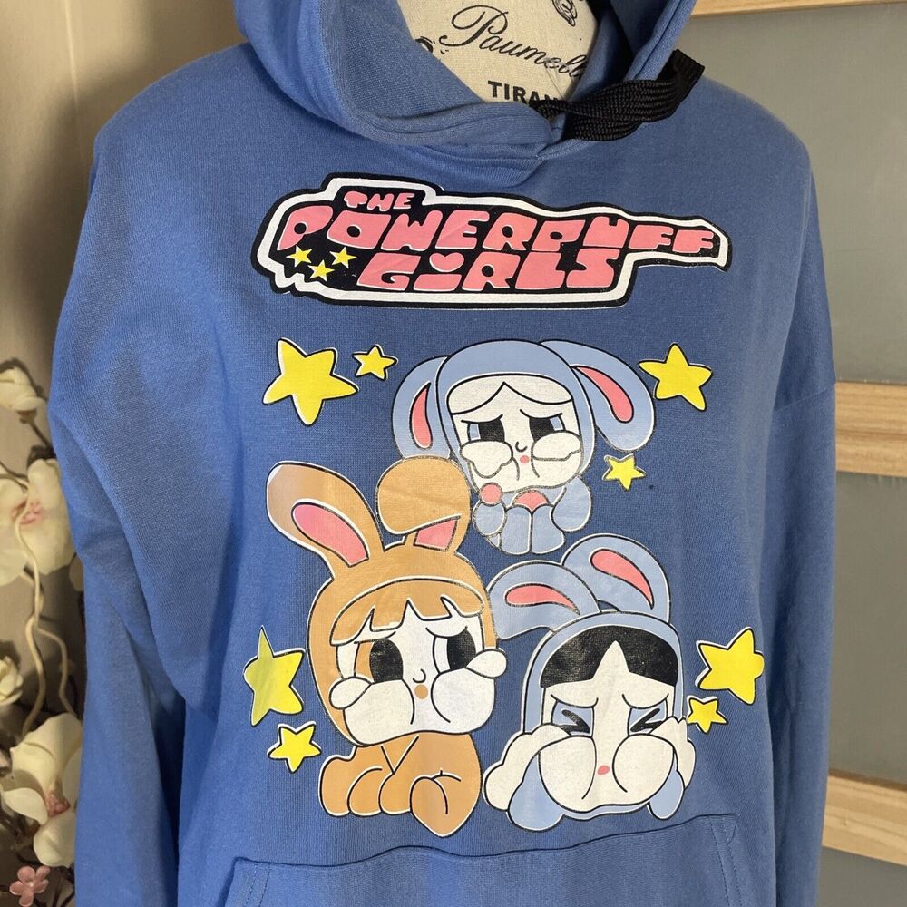 Powerpuff Girls Oversized Blue Graphic Hoodie Womens Cozy Cartoon Pullover - Picture 2 of 7
